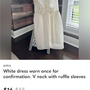 Entro White V-Neck Midi Dress with Ruffles